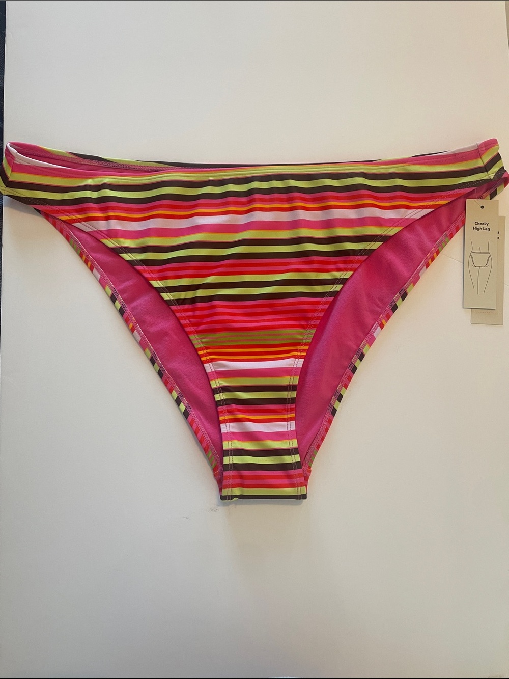 No Boundaries Striped Bikini Bottoms in Pink, Yellow, Green, Black XXL (20)